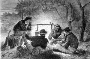 Ein Kartenspiel um ein Lagerfeuer in Queenslaw, Australien von Unknown artist