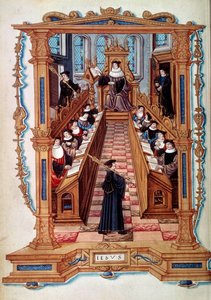 Ein Meistergericht in einem Raum der Sorbonne-Universität in Paris im Mittelalter von Unknown artist