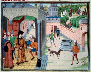 Ein Bote. Miniatur aus dem Manuskript „Renaud de Montauban“ oder „Les quatre fils Aymon“ von Loyset Liedet (aktiv zwischen 1448 und 1478). Ms. 5073. 15. Jahrhundert Bibliothèque de l