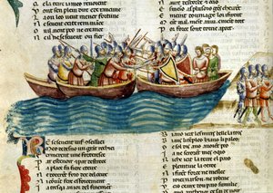Eine Seeschlacht. Miniatur des 13. Jahrhunderts von Unknown artist
