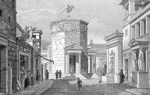 Eine Straße in Athen. Gravur von 1877
