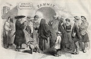 Eine Straße in Valletta auf der Insel Malta im Jahr 1857.