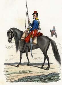 Afrikanischer Jäger zu Pferd, Regiment 1831 gegründet und 1832 in Algerien präsent. In „Storia d