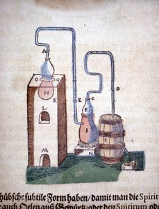 Alchemie: Apparatur zur Destillation, aus einem Buch von Pietro Andrea Mattioli (Matthiole) (1500-1577). Frankfurt von Unknown artist