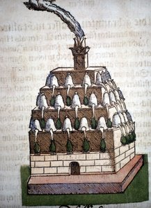 Alchemie: der Athanor. Gravur aus einem Buch von Pietro Andrea Mattioli (1500-1577). Frankfurt.