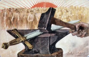 Allegorie des Sozialismus mit Arbeitersymbolen (Amboss und Hammer)