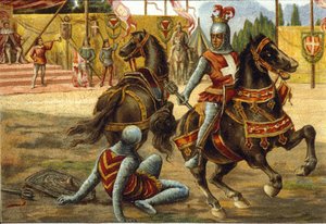 Amadeus VII. von Savoyen (1360-1391) genannt Der Rote Graf während eines Turniers. Amedeo VIII di Savoia (il tale Rosso).