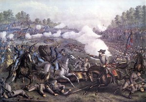 Amerikanischer Bürgerkrieg (1861 - 1865): Schlacht von Opequon oder Dritte Schlacht von Winchester, Virginia, 19. September 1864. Gravur des 19. Jahrhunderts