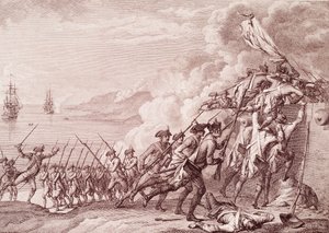 Amerikanischer Unabhängigkeitskrieg: Die Invasion von Dominica durch die französische Armee am 7. September 1778 (Stich)