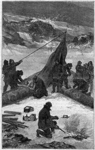Amerikanische Expedition zur Lady Franklin Bay (1881-1884): Rettung der Besatzung. Stich in „La Nature: revue des sciences et de leurs applications aux arts et a l