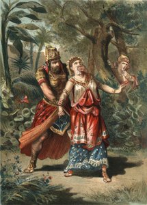 Amestris, Frau von Xerxes, König der Perser, wird von einem Diener von Artaynte entführt. In „El Culto de la Hermosura“ von Juan Justo Huguet, Molinas Hermanos editores