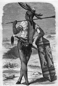 Ein indigener Dayak-Bewohner von Sarawak, Malaysia im 19. Jahrhundert im „Journal de la jeunesse“ von 1888