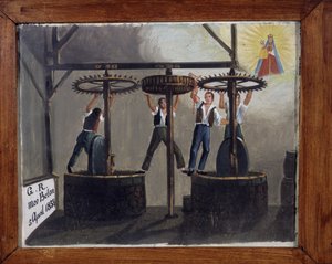 Ein Unfall in der Olivenölpresse - Ex-Voto von Notre Dame de Laghet