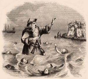 Ein alter Mann ertränkt Kinder im Meer, aus einer populären deutschen Volkssage von Unknown