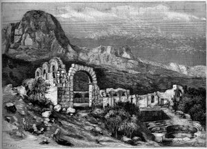 Antike Architektur: Ruinen des römischen Tempels von Zaghouan (Tunesien). Gravur von Riugel in "Die illustrierte Welt" Nr. 1308 vom 22. April 1882. von Unknown artist