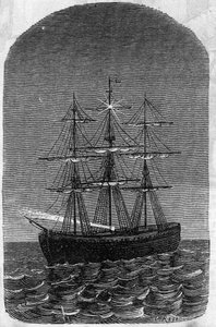 Anwendung von Faure-Batterien: Schiff auf offener See, beleuchtet durch Elektrizität. Gravur in "Le Monde Illustré" von Unknown artist