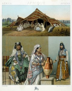 Arabisches Zelt, algerische Frauenkostüme - in „Le costume historique“ von Racinet von Unknown artist