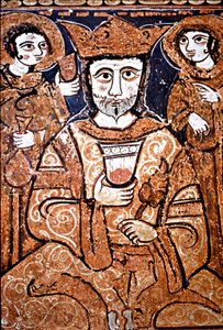 Arabonormannisches Porträt von Roger II. von Sizilien (1095-1154) umgeben von hohen Würdenträgern von Unknown artist