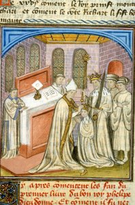 Erzbischof krönt Philippe Auguste im Jahr 1179 - Illumination des Mittelalters (Ref. 512, 226r) Genehmigung der Stadtbibliothek Toulouse einholen (Tel.: 05 62 27 66 66) von Unknown artist
