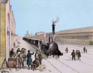 Ankunft des Güterzugs der Paris-Orléans-Linie - Gravur aus dem 19. Jahrhundert - Privatsammlung von Unknown artist