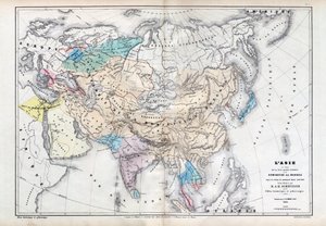 Asien zur Zeit der größten Ausdehnung der mongolischen Herrschaft unter der Herrschaft von Qubilai (Kubilai Khan) (1260-1294) - Karte erstellt von M J-H Schnitzler, Historischer und malerischer Atlas 1857