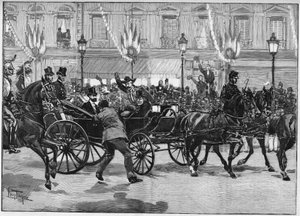 Ermordung des Präsidenten der Republik Sadi Carnot (1837-1894) durch den Anarchisten Caserio am 24. Juni 1894