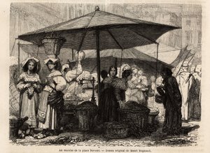 Am Fuße der Piazza Navona, Rom (Italien). Gravur zur Illustration der Reise nach Rom, von Francis Wey, 1864-1868, veröffentlicht in „Le tour du monde, nouveau journal des voyages“, unter der Leitung von Edouard Charton von Unknown artist