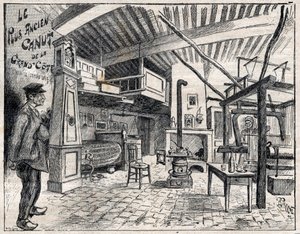 Atelier de Canut in Lyon - der älteste Canut der Grand Côte seit 1814 - Gravur in „Le Progrès illustré“ von 1895