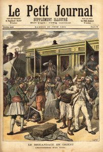 Angriff auf einen Zug durch Räuber in der Nähe von Cherkessklui, nach der Organisation der Entgleisung des Zuges, fangen Athanos und seine Räuber die Passagiere, um sie gegen ein Lösegeld auszutauschen. Gravur in „Le petit journal“ 20/06/1891. Selva-Sammlu von Unknown artist