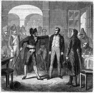 Versuchter Aufstand der Stadt Toulon: Verhaftung des Carbonaro (Kohlenmacher) Armand Valle, ehemaliger Hauptmann der napoleonischen Armeen im Jahr 1822.