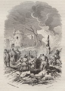 Baldwin V., Graf von Flandern (1012-1067), stellt die Polizei in seinen Staaten wieder her - Gravur von 1868 in „Histoire de Belgique von den frühesten Zeiten bis zum Ende der Herrschaft von Leopold I.“ von Théodore Juste (1818-1888) - Private Sammlung von Unknown artist