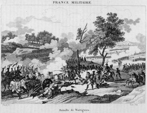 Schlacht von Wattignies: Jourdan und Carnot gewannen den Sieg zur Entsperrung der von den Österreichern belagerten Stadt Maubeuge, Oktober 1793. Gravur des 19. Jahrhunderts