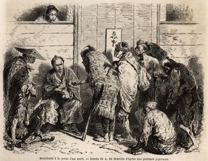 Bettler an der Tür eines Verstorbenen, es ist Brauch, dass wohlhabende Familien am Vorabend der Beerdigungszeremonie einen Diener an der Tür ihres Hauses aufstellen, der für die Verteilung von Almosen in kleiner Währung an alle Armen verantwortlich ist, di