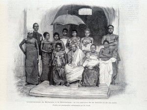 Behanzins Internierung in Martinique: der König umgeben von seiner Familie und seinem Gefolge