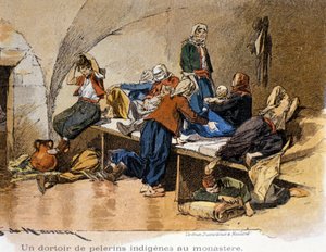 Bethlehem. Ein Pilger-Schlafsaal im Kloster. 19. Jahrhundert. von Unknown artist