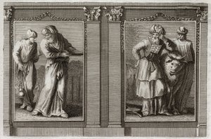 Bibel von Royaumont, Altes Testament: Kleider der Priester. Abbildung der Gewänder des Hohepriesters und der anderen Leviten. Illustration von 1811.