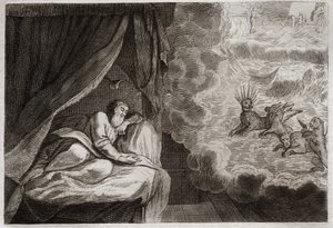 Bibel von Royaumont, Altes Testament: Daniels Vision der vier Monarchien der Assyrer, Perser, Griechen und Römer. Sie sehen vier Monster: Haniel, Kafziel, Azriel, Aniel. Illustration von 1811. von Unknown artist