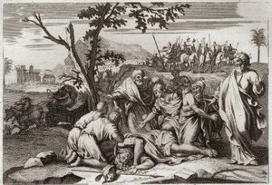Royaumont-Bibel, Altes Testament: Tod des bösen Antiochus. Der schreckliche Tod von König Antiochus IV. Epiphanes (175-164 v. Chr.) nach einem Sturz vom Pferd. Illustration von 1811 von Unknown artist