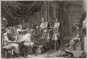 Royaumont-Bibel, Altes Testament: Judas Makkabäus. Judas Makkabäus folgte seinem Vater Matathias in der Führung der Armee und unterstützte das gesamte jüdische Volk gegen die Unterdrückung der Seleukiden. Illustration von 1811