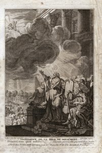 Bibel von Royaumont, Altes Testament: Moses spricht zu Gott („Herr, sende wen du senden musst“). Frontispiz. Illustration von 1811. von Unknown artist