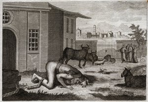 Bibel von Royaumont, Altes Testament: Nebukadnezar wird zum Tier. König Nebukadnezar II. wird zur gerechten Strafe für seinen Stolz in ein Tier verwandelt. Illustration von 1811.