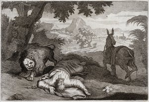 Bibel von Royaumont, Altes Testament: Ungehorsamer Prophet. Ein Prophet, der Jerobeam von seinem gottlosen Weg abgebracht hat, wird von einem Löwen getötet, weil er dem Herrn nicht gehorcht hat, der ihm verboten hatte, an diesem Ort zu essen und zu trinken