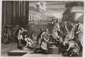 Bibel von Royaumont, Altes Testament: Bestrafung von Adonibesec. Josuas Tod. König Adonibesec (Adonibesech, Adoni Bezek, Adoni-Bezek) wurde von den Juden besiegt und ihm wurden die Enden seiner Füße und Hände abgeschnitten, wie er es bei siebzig Königen ge