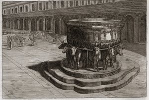 Bibel von Royaumont, Altes Testament: Meer aus Bronze. Guss nennt gewöhnlich das Meer aus Bronze, um die Füße und Hände der Priester zu waschen, wenn sie den Tempel betreten. Illustration von 1811.