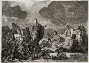 Bibel von Royaumont, Altes Testament: Zweite Vision von Ezechiel. Die Vision, die der Prophet Ezechiel von mehreren vertrockneten Knochen hatte, die eine menschliche Form annahmen. Illustration von 1811.
