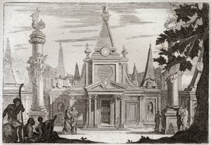 Royaumont-Bibel, Altes Testament: Simon Pontifex. Simon Machabee (Makkabäer) folgt seinem Bruder Jonathas (Jonathan), errichtet ein prächtiges Grab für seinen Vater und seine Brüder und wird verräterisch getötet. Illustration von 1811 von Unknown artist