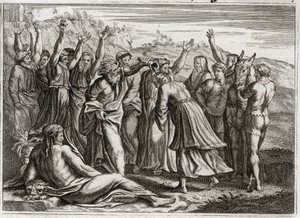 Royaumont-Bibel, Altes Testament: König Salomo. David setzte Salomo auf Bitten von Bathseba und dem Propheten Nathan als König ein. Illustration von 1811. von Unknown artist