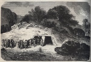 Bestattung in Höhlen während der Steinzeit - Gravur