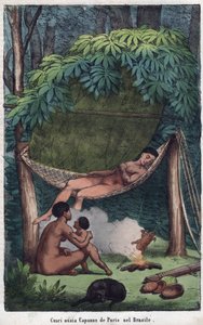 Hütte der Puris in Brasilien - Ansicht einer Puri-Hütte in Brasilien - Gravur aus „Usi e Costumi di Tutti i Popoli dell