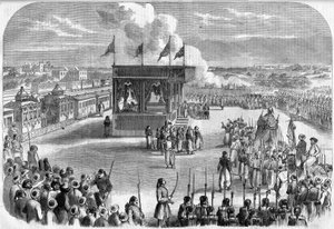 Kairo, Abfahrt des Mahmal (Sänfte mit einem bestickten Seidenschleier, der die Autorität des osmanischen Sultans symbolisiert) zur Pilgerfahrt nach Mekka, per Eisenbahn, in „The Illustrated Universe“ von Unknown artist
